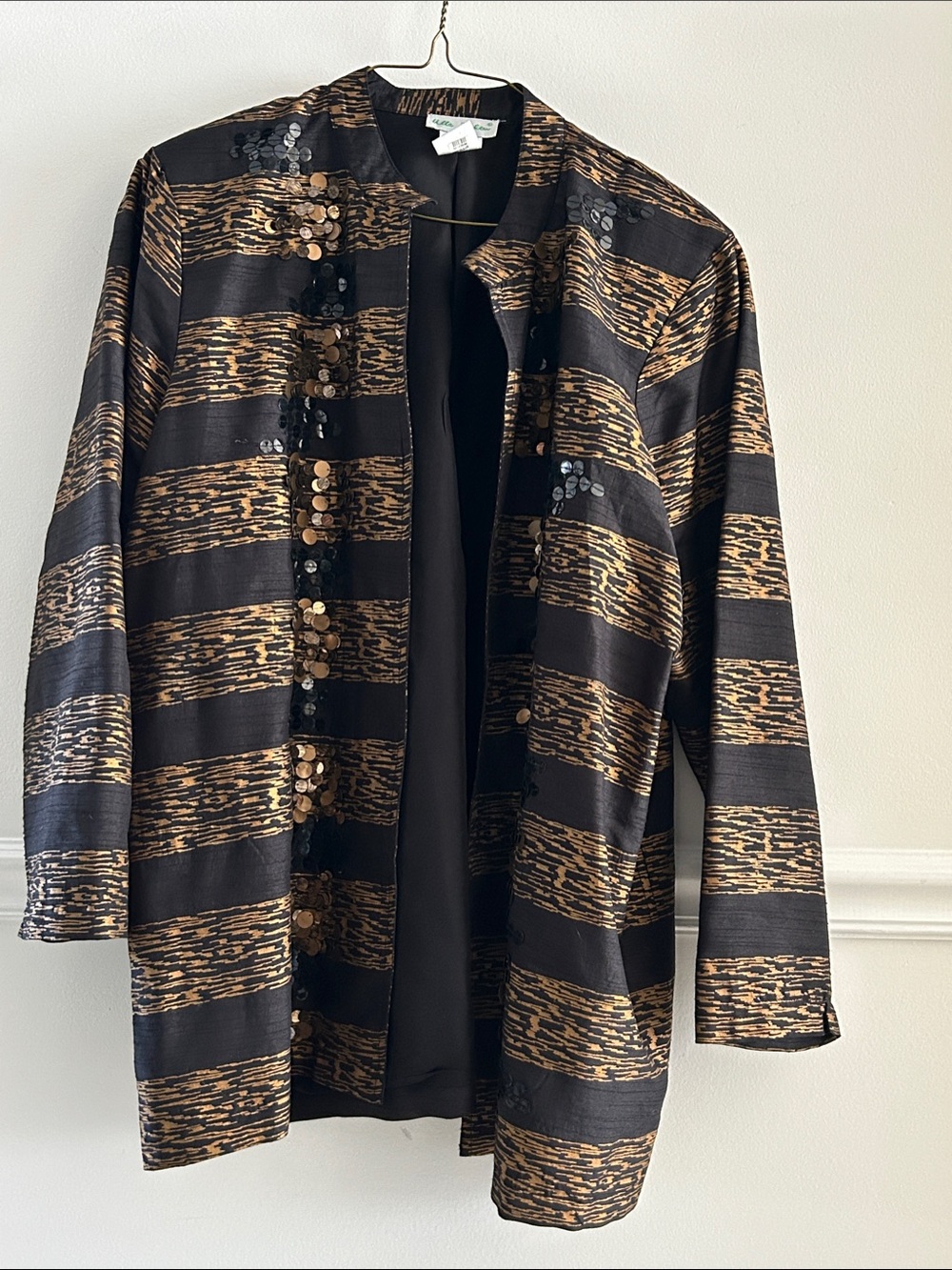 Ulla Popken Black and Gold Striped Sequin-Embellished Jacket